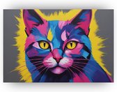 Neon kat - Huisdieren schilderijen canvas - Canvas schilderijen kat - Muurdecoratie modern - Schilderijen op canvas - Wanddecoratie woonkamer - 70 x 50 cm 18mm