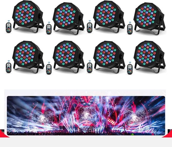 Foto: Feestverlichting 36 led par spotlight feestensemble rgbw disco lampen met afstandsbediening auto master slave synchronisatie perfect voor carnaval dj sets bars bands verjaardagen halloween kerstmis lichtshows set van 8 