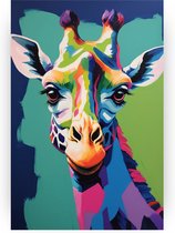 Giraffe - Dieren schilderij - Schilderijen canvas giraffe - Landelijk schilderij - Canvas - Muurkunst - 100 x 150 cm 18mm