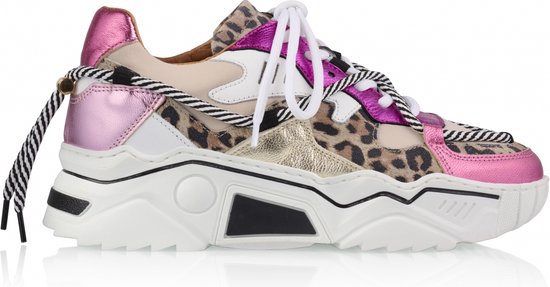 DWRS Label - Dames Sneakers Jupiter Leopard - Fuchsia Sand - Maat 39