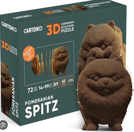 CARTONIC - Spitz de Poméranie - Puzzle 3D - Jouets- Puzzle - DIY- Créatif - Carton- Enfants et adultes - Puzzle 3D