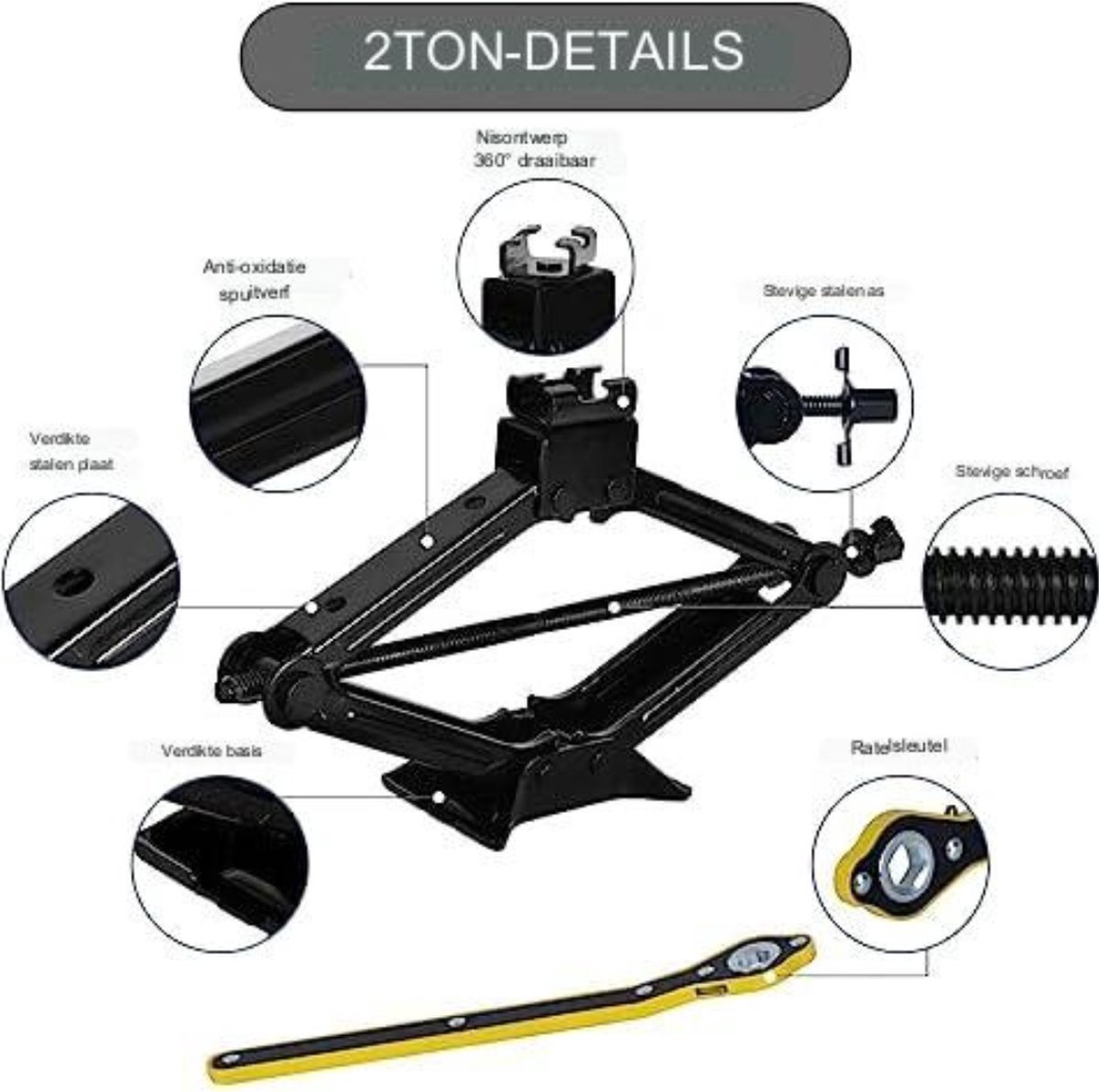 Schaar Jack voor Auto/SUV/MPV -Verdikte Max 2T Auto Jacks met Hand Crank Trolley Lifter, Draagbare Nood Auto Jack Kit met Wielsleutel