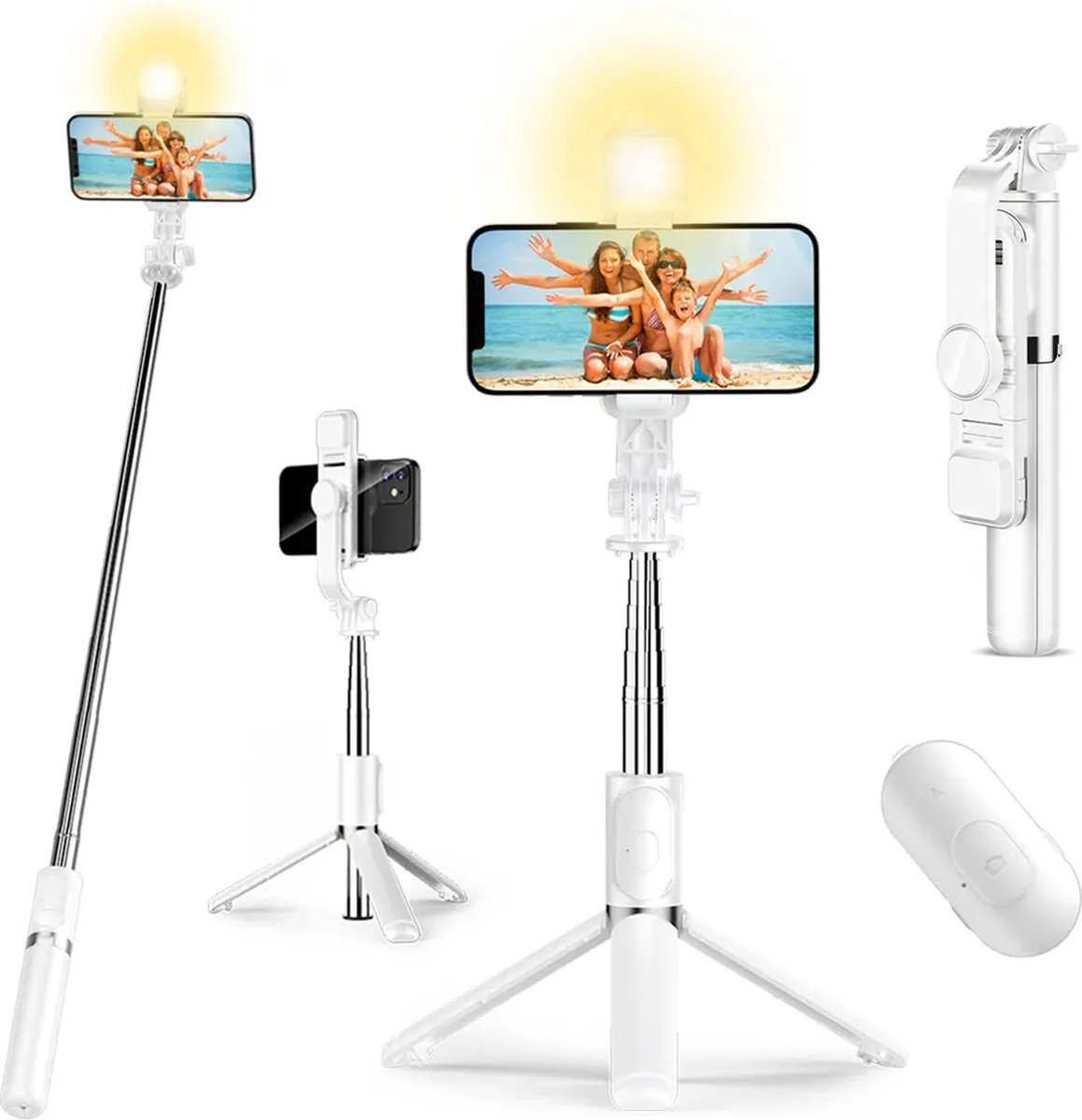 3in1 Selfiestick van T-WOLF | Selfie Stick Universeel | Met Ingebouwde LED Verlichting | Tripod | Bluetooth | Selfie Stick Tripod | iPhone | Andriod | Selfiestick Universeel