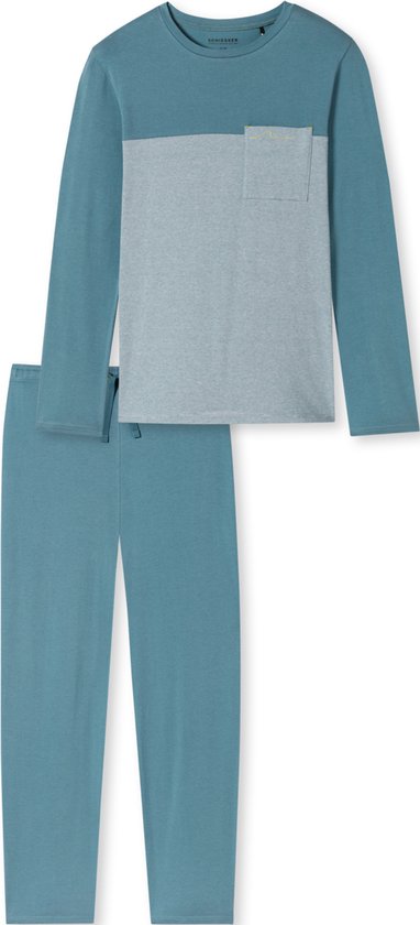 SCHIESSER 95/5 Nightwear pyjamaset - heren pyjama lang organic cotton strepen borstzak blauw-grijs - Maat: M