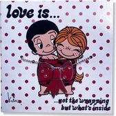 Luxe Valentijnskaart Love is...not the wrapping - 13,5x13,5cm - inclusief gekleurde envelop