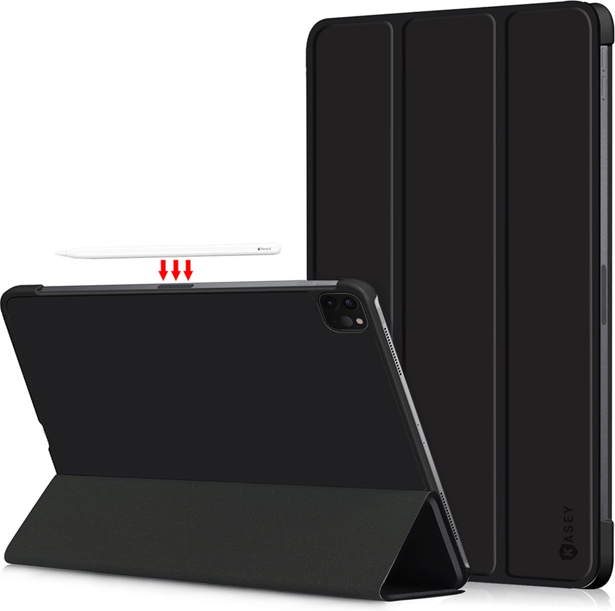 iPad Pro 2020 / 2021 / 2022 Hoes (12.9 inch) – Tri-Fold Book Case – Slim – Magnetisch - Geschikt voor Apple - Zwart - 12,9