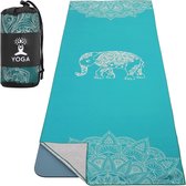 Yogamatten handdoek, antislip yoga handdoek pad voor yogamat zweetabsorberend sneldrogend yogahanddoek voor pilates hot yoga picknick buiten - zeeblauw/olifant