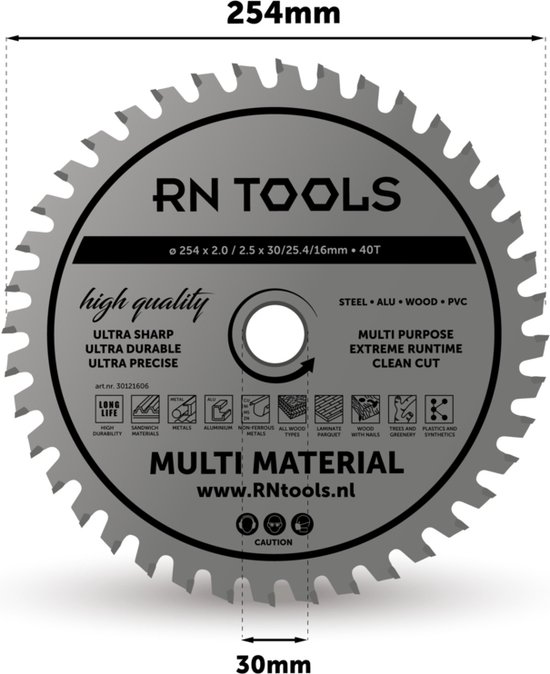 Super affaire composée de Lame de scie circulaire RNtools - Multi Matériau - 254 x 30 mm - 40 dents - 3 PCS