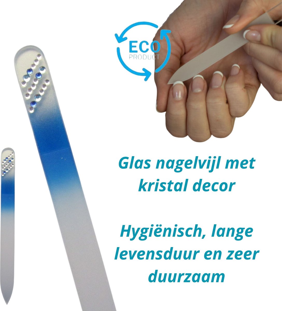 Goedkoopste Milano Kristal Glas Nagelvijl - Glass nail file - Levenslang mee - Blauw met steentjes 83