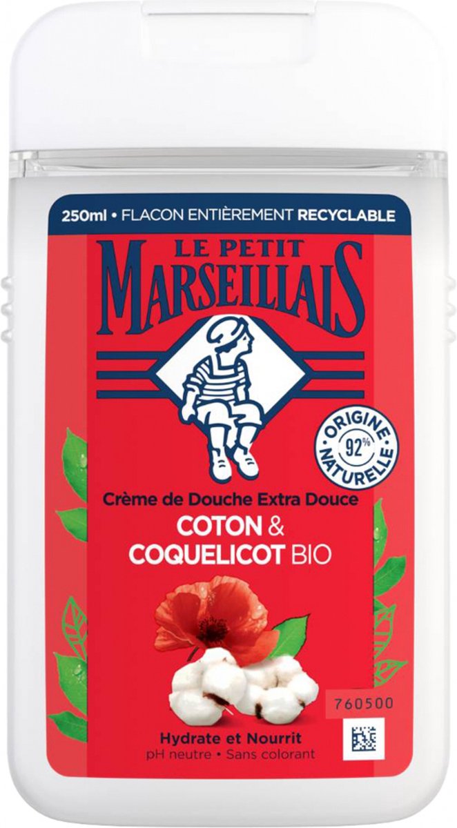 Le Petit Marseillais Extra Zachte Douchecrème Biologisch Katoen & Papaver 250 ml