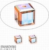 Swarovski Elements, 6 stuks kubus kralen (5601), 6mm, topaz AB
