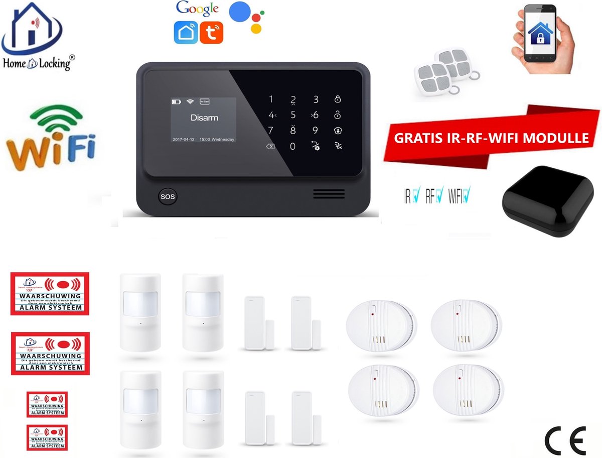 Home-Locking draadloos smart alarmsysteem wifi,gprs,sms en kan werken met spraakgestuurde apps. AC05-9zw