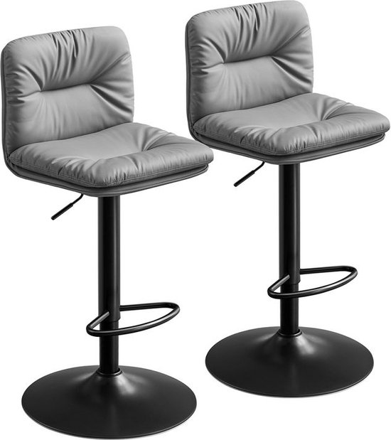 Tabouret de bar Signature Home - Tabourets de bar - Set de 2 chaises de bar - Cuisine - Salle à manger - Rotatif à 360° - Grijs