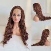 Frazimashop- kleur 30 bruine Pruik Hittebestendige - Pruiken Dames Lang krullen Haar - #Front Lace Wig 13x4# Hoge kwaliteit synthetische pruik 65 cm