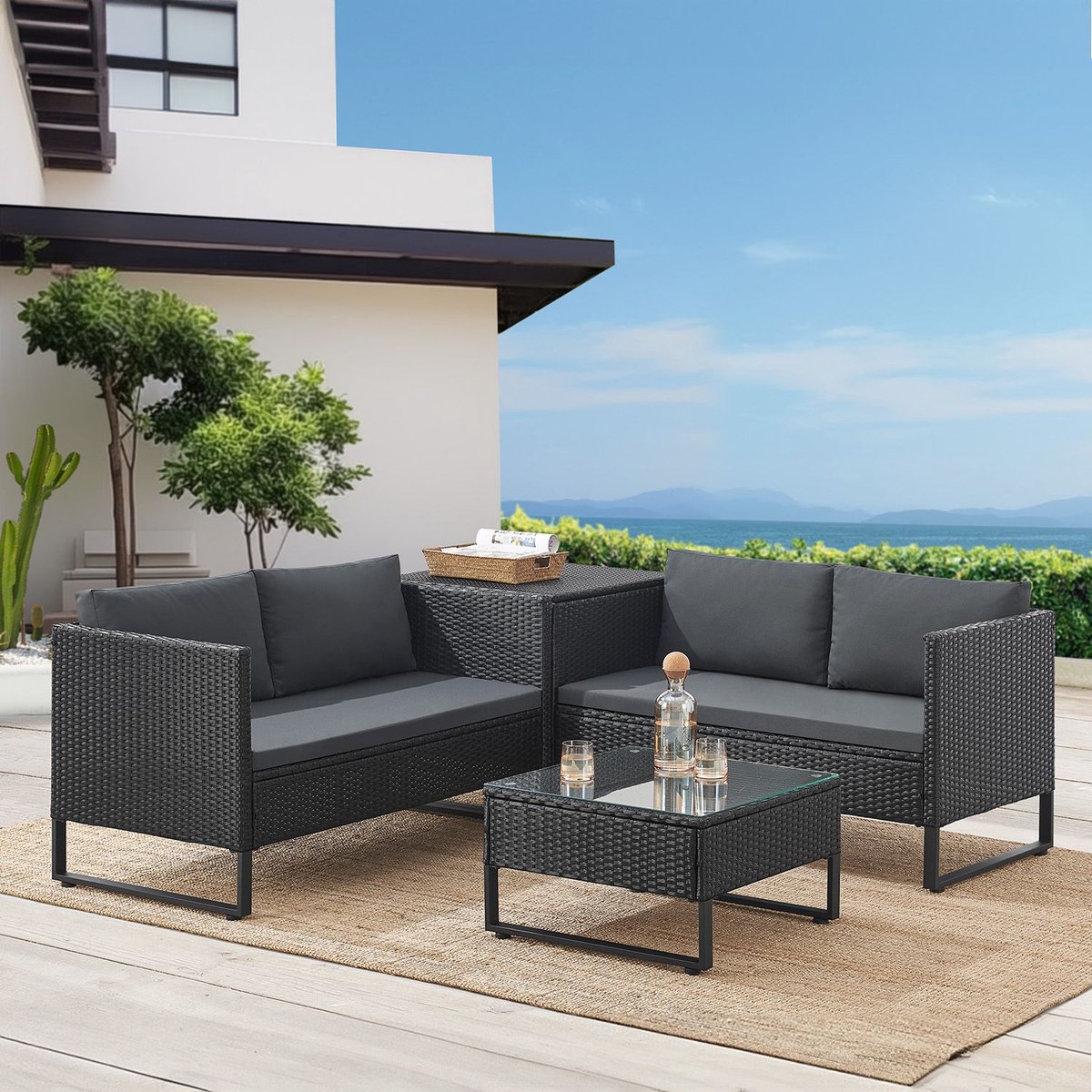 Juskys Loungeset / Tuinset Santorini - Polyrotan - Zwart thumbnail 5