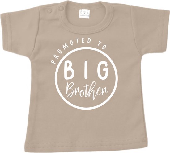 Grote Broer shirt - Promoted to big brother - Sand - Korte mouw - Maat 104