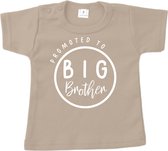 Grote Broer shirt - Promoted to big brother - Sand - Korte mouw - Maat 98