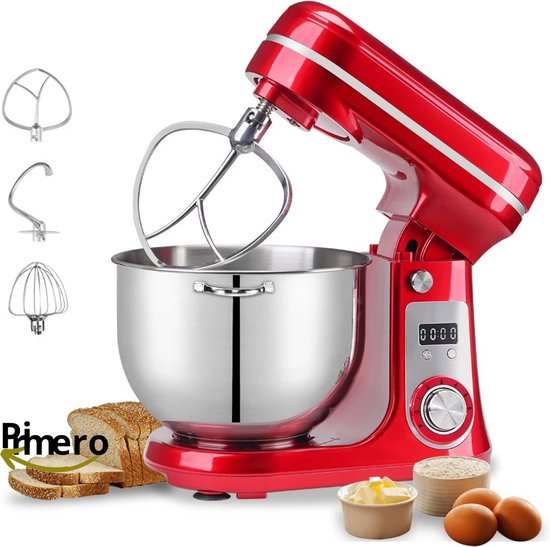 Primero - Keukenmachine - keukenmixer - foodprocessor - mixer - blender - keukenmachines - mixer met mengkom - mixers - 6L kom - Rood