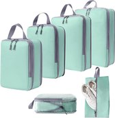 Kofferorganizer, compressiezakken, 6-delige set kubussen, compressiekofferorganizer, pakkubus, reisorganizer, kledingtassen voor koffer en rugzak, vakantie en musthaven, blauw