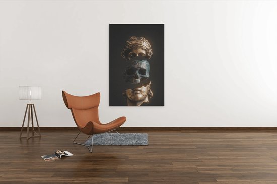 Canvas Schilderij - Standbeeld - Goud - Wanddecoratie - 150x100x2 cm