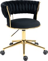 Merax Stoel op Wielen - Luxe Bureaustoel - Ergonomisch - Wieltjes - Draaibaar & Verstelbaar - Zwart met Goud