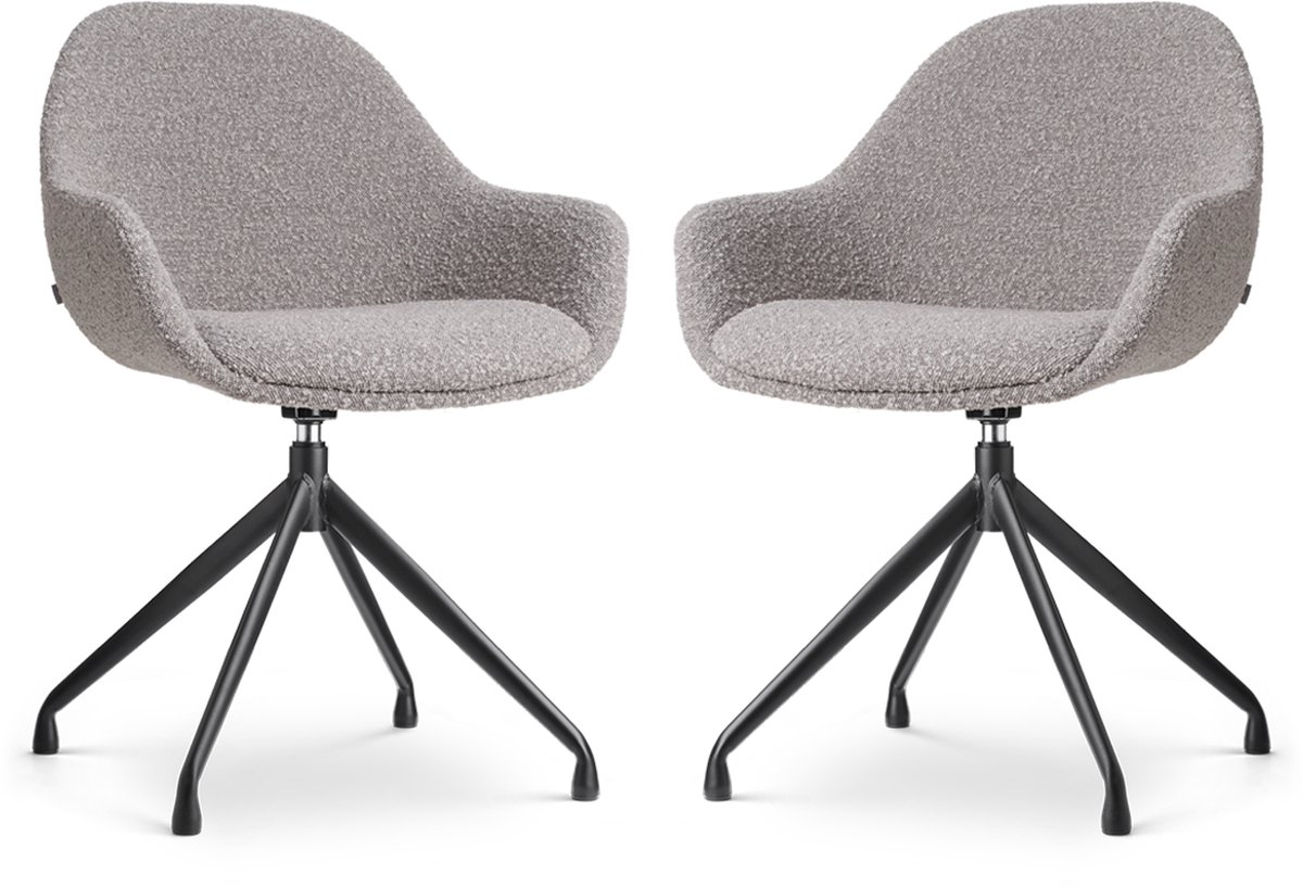 Nolon Nola-Mae Eetkamerstoelen Set van 2 Bouclé Taupe - Draaibaar - met Armleuning - Stof - Zwart Onderstel - Design - Comfortabel
