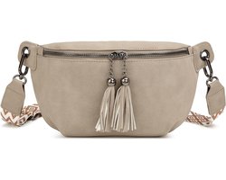 Leren schoudertas voor dames, stijlvolle crossbody tas voor dames, brede riem, handtas, buiktas, borsttas, kleine schoudertas, moderne tas met brede schouderriem, zwart, F181 - Beige,