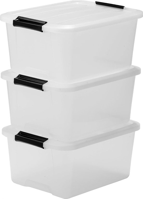 3 X Iris Ohyama - Opbergbox - Opbergen - Kunststof Grijs Semi Transparant 30 Liter Model Useful Storage