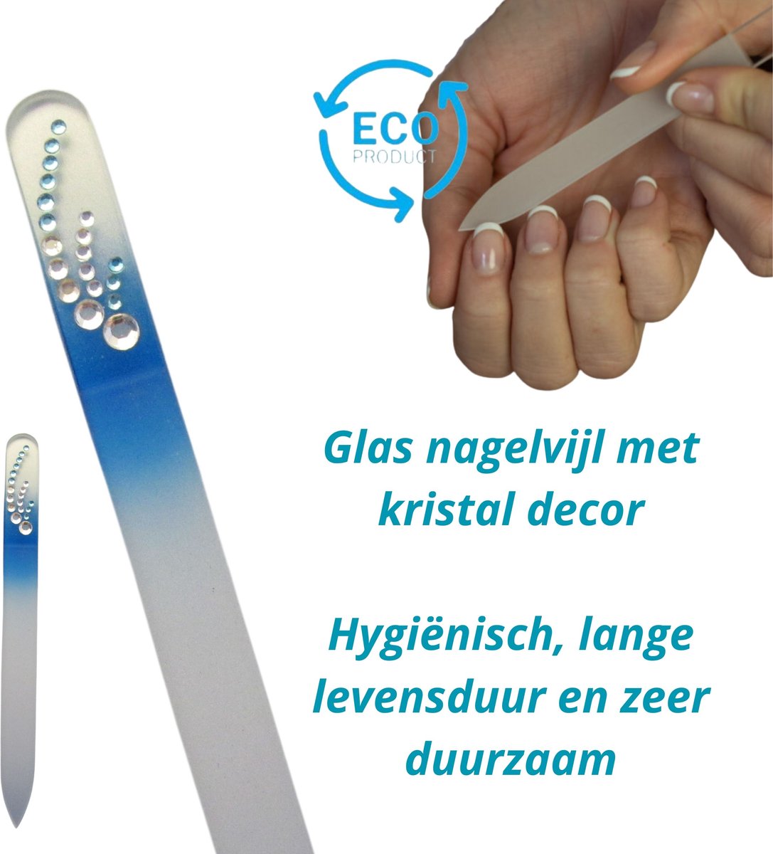 Goedkoopste Milano Kristal glas nagelvijl - Glass Nailfile - gaat levenslang mee - Blauw met steentjes 76