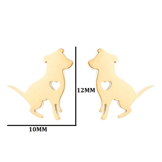 Gading® dames RVS oorknoppen met hondje-9mm-13mm-goud