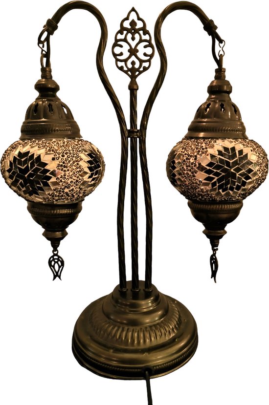 Baquey - Mozaïeken lampen - Tafellamp - Handgemaakt - Oosters - Bohemian - Mosaic - Decoratie - Cadeau artikel - Dubbele Lamp - Purple Flake