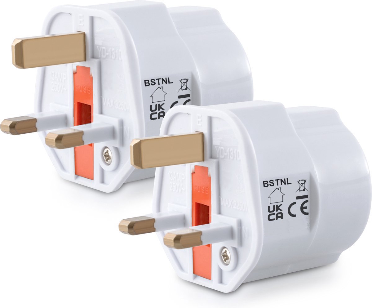 Bol.com BSTNL 2x Reisstekker type G - Ideaal voor reizen in Engeland, Ierland, Schotland, Malta, Dubai, Singapore, Hong Kong en ... aanbieding