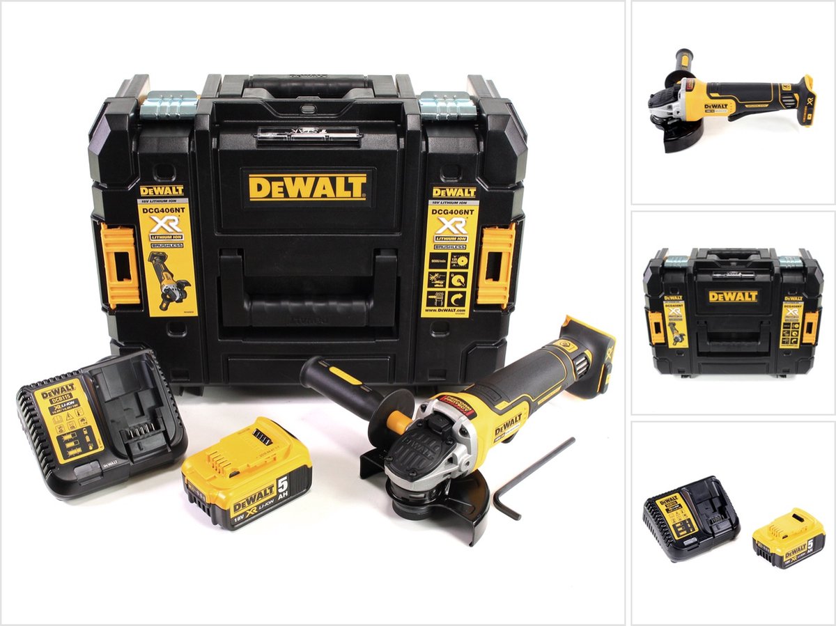 DeWalt DCG 406 P1 accu haakse slijper 18V 125mm borstelloos + 1x accu 5.0Ah + lader + TSTAK