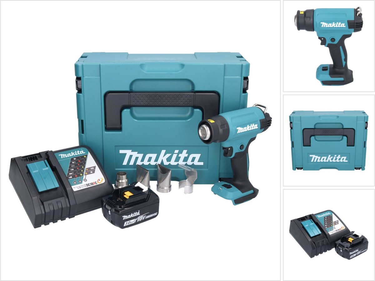 Makita DHG 181 RF1J accu-heteluchtpistool 18 V 150 - 550 °C + 1x accu 3,0 Ah + oplader + Makpac
