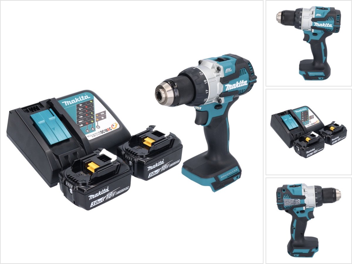 Makita DHP 489 RF accu klopboormachine 18 V 73 Nm borstelloos + 2x accu 3.0 Ah + lader