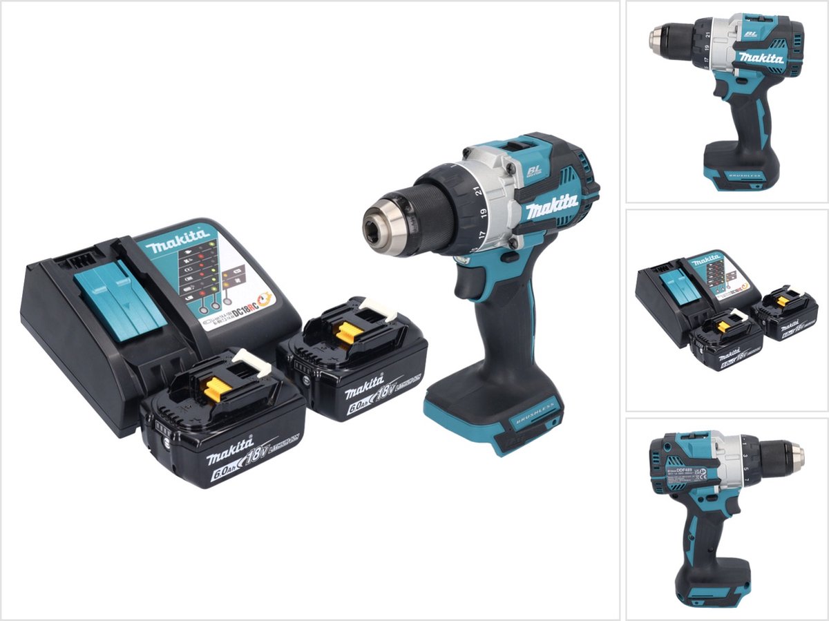 Makita DDF 489 RG accuboormachine 18 V 73 Nm borstelloos + 2x accu 6.0 Ah + lader