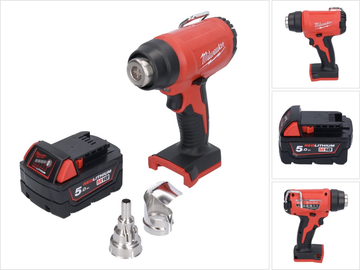 Milwaukee M18 BHG-501 snoerloos heteluchtpistool 18 V 470 °C + 1x oplaadbare batterij 5.0 Ah - zonder lader