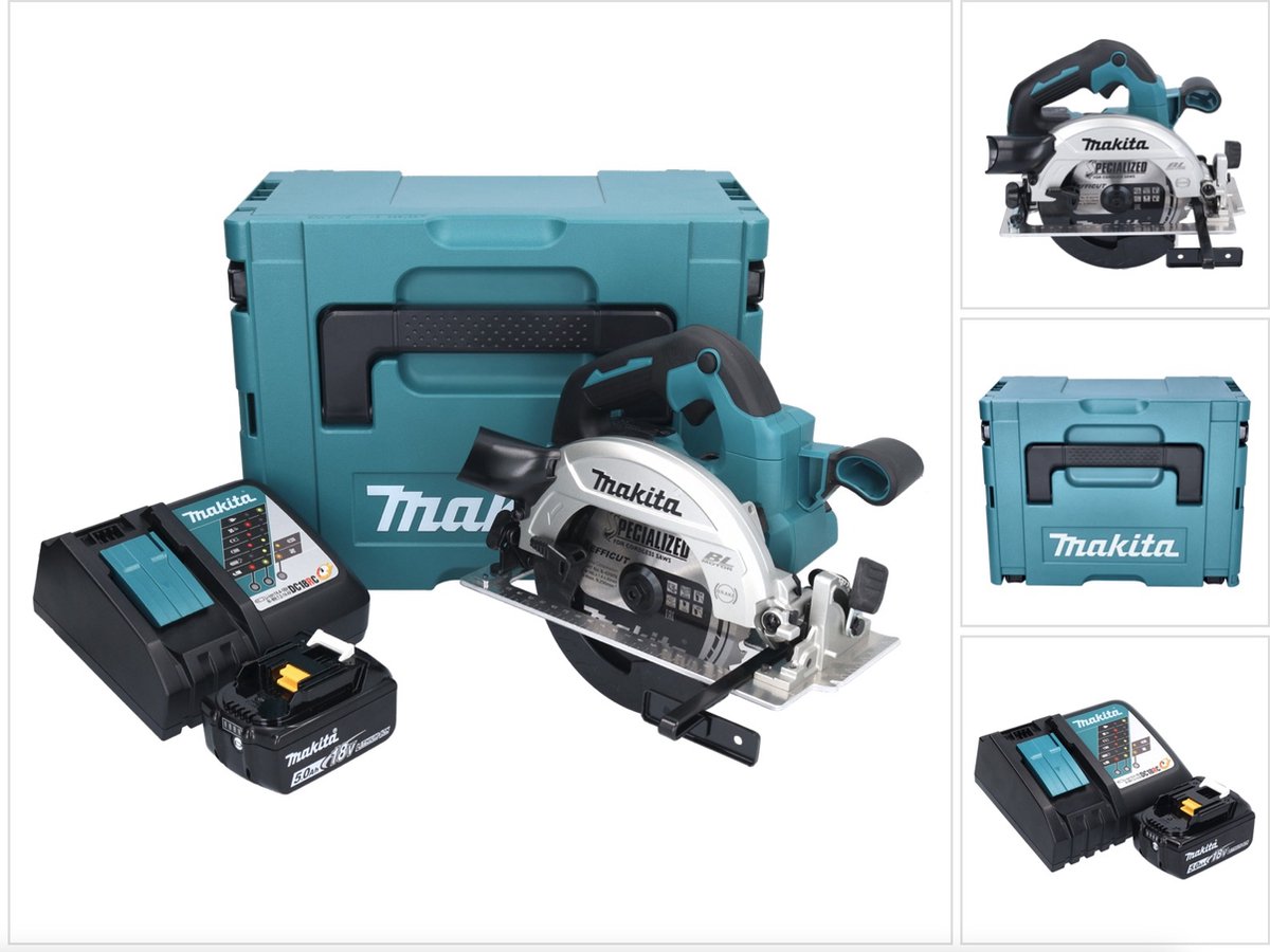 Makita DHS 661 RT1J accu-handcirkelzaag 18 V 165 mm borstelloos + 1x accu 5,0 Ah + oplader + Makpac
