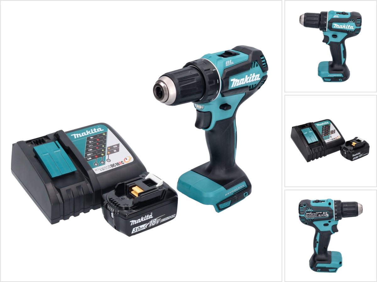 Makita DDF 485 RF1 accuboormachine 18 V 50 Nm borstelloos + 1x accu 3,0 Ah + oplader
