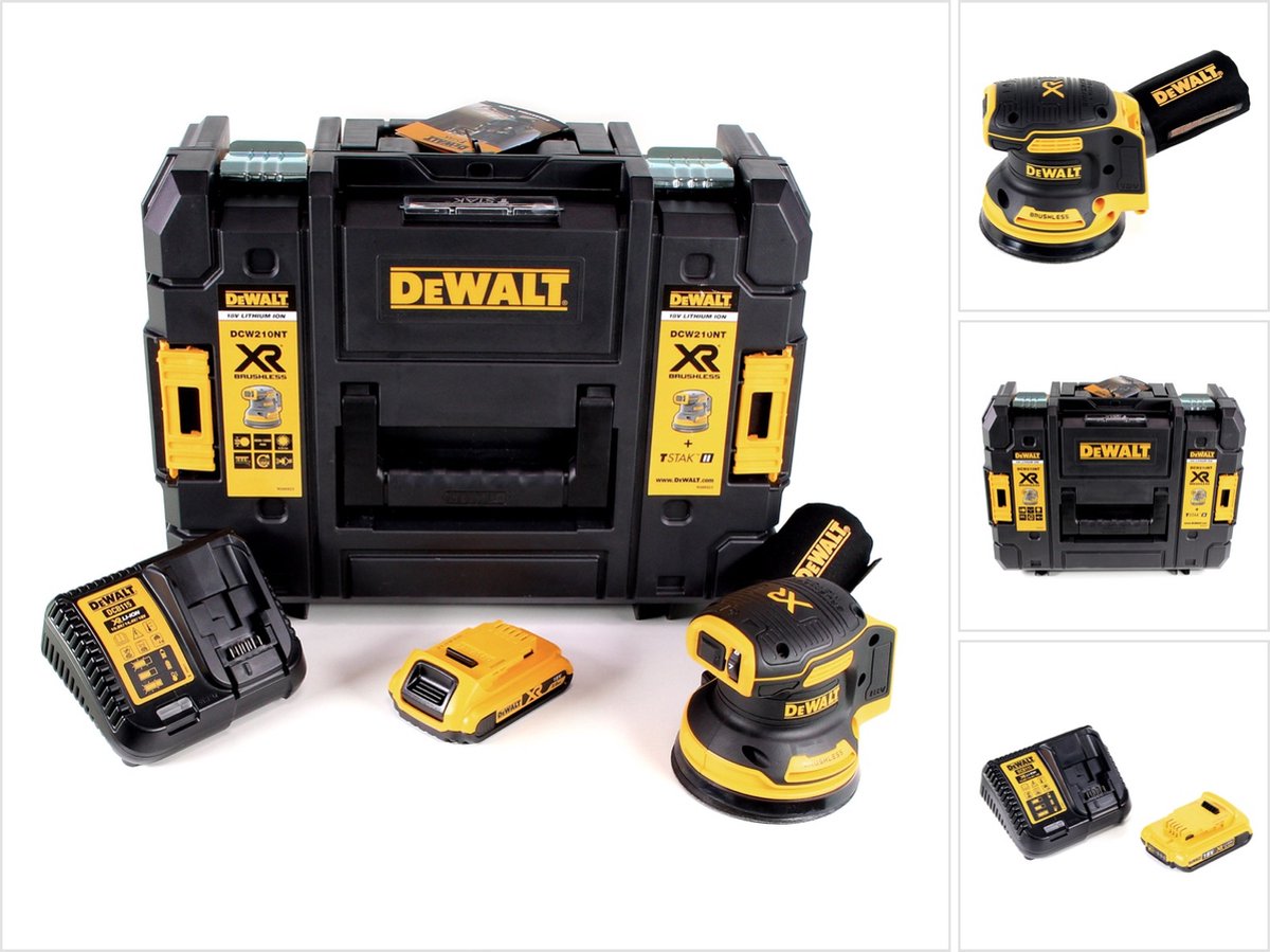 DeWalt DCW 210 D1 accu excentrische schuurmachine borstelloos 18 V 12.000 tpm 125 mm + 1x accu 2,0 Ah + 1x snellader in TSTAK