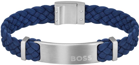 BOSS HBJ1580609M DYLAN Heren Armband - Sieraad - Leer - Blauw - 10 mm breed - 19 cm lang