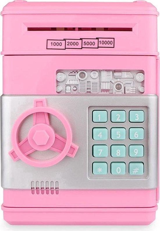 Coffre-fort avec code PIN - Pink - Boîte d'argent Enfant - pièces de monnaie et argent bref - Rouleau de rétention automatique - Tirelire