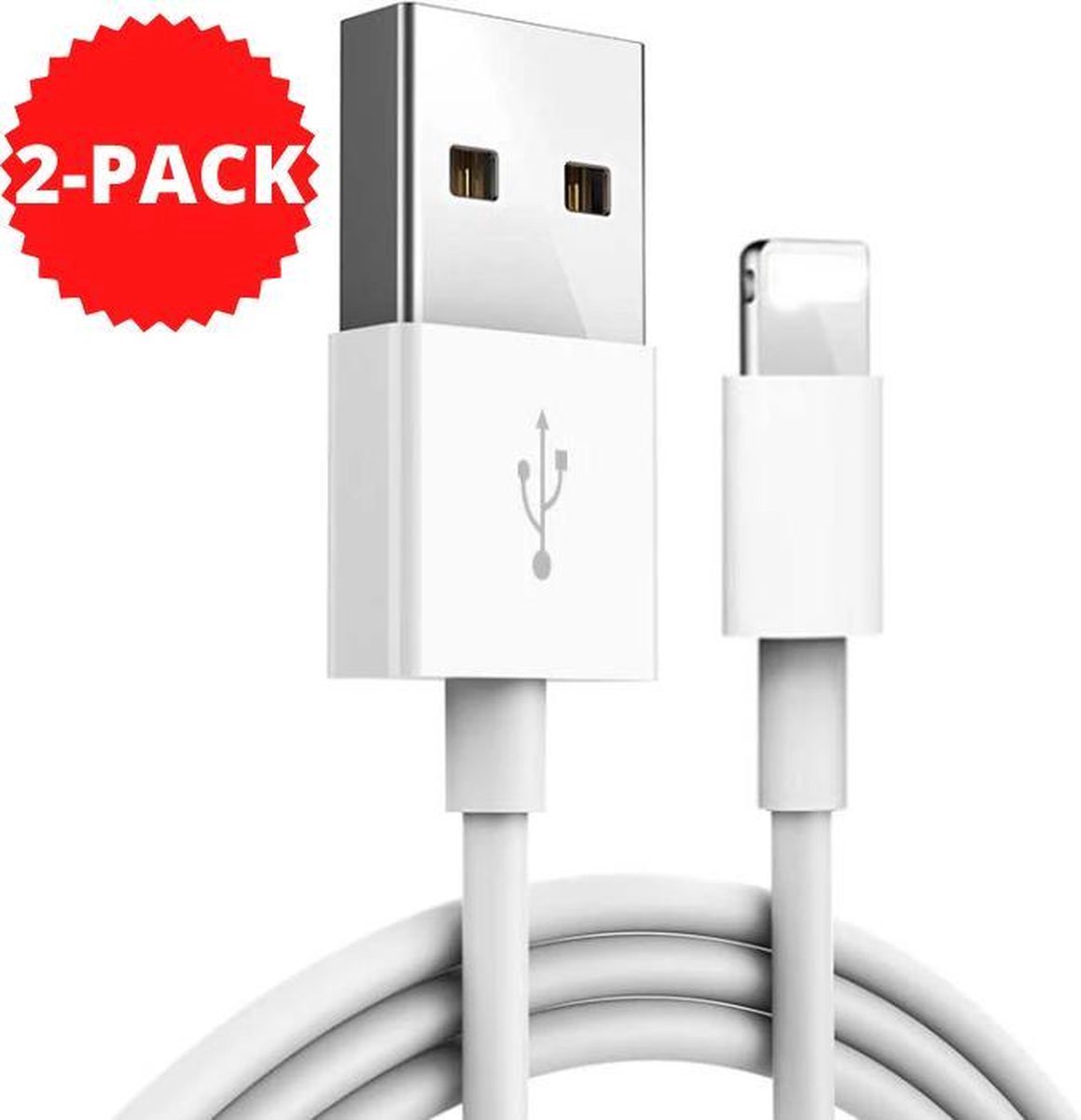 Image of 2 Stuks Sinji Lightning Oplaad en Data kabel – 5V / 2A Snellaad kabel – Oplaadsnoer Telefoon - Apple Lightning - iPhone 5/6/7/8/X/XR – Wit – 1 Meter