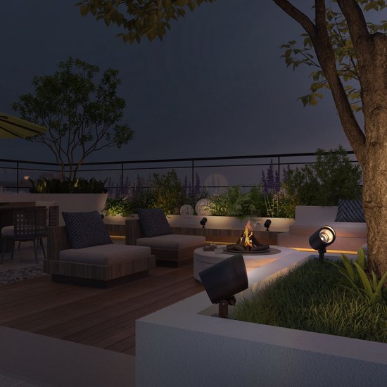 Calex Smart Outdoor LED XL Grondspot - Slimme Tuinverlichting Waterdicht - Prikspot - RGB en Warm Wit Licht - Tuinspot 9W - Zwart