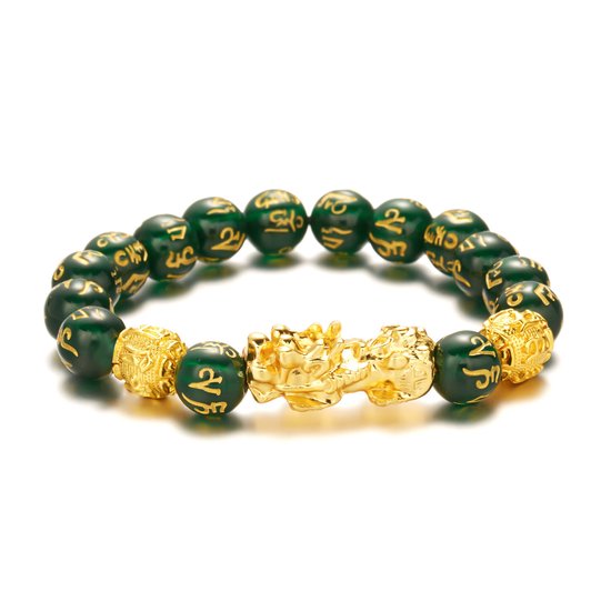 Edmondo - Bracelet Feng shui - 21 cm - Vert / Vert - Bracelet de richesse Feng shui original - Bracelet de richesse Feng shui Pixiu - Attire la richesse - Bracelet porte-bonheur