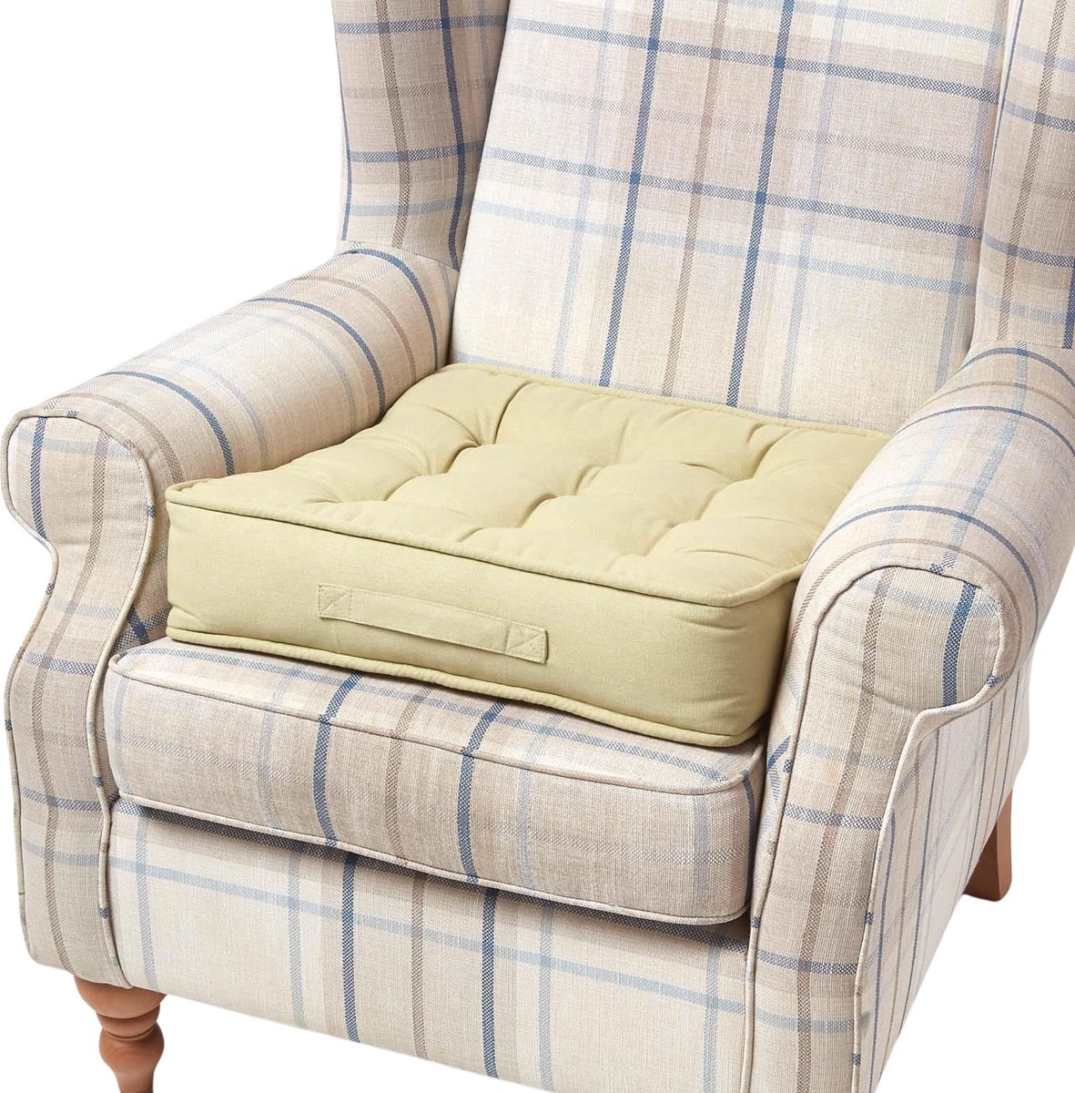 Homescapes - Fauteuilkussen met katoenen hoes - Zitkussen - Lichtgroen - 50x50 cm