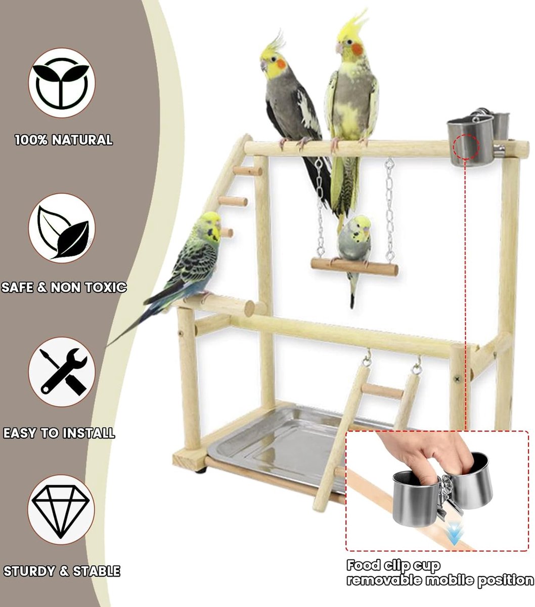 Houten Papegaai Speelstandaard - Vogel Speelplaats Met Klimtouwen & Ladders | Speelgoed Voor Parkieten, Valkparkieten En Ara's