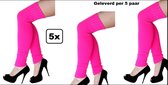 5x Paar luxe knee-over beenwarmers fluor pink - Been warmer festival thema feest disco fun kleding accesoires