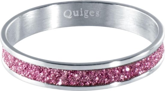 Quiges Stapelring Dames - Vulring Roze Glitter - RVS Zilverkleurig - Maat 19 - Hoogte 4mm