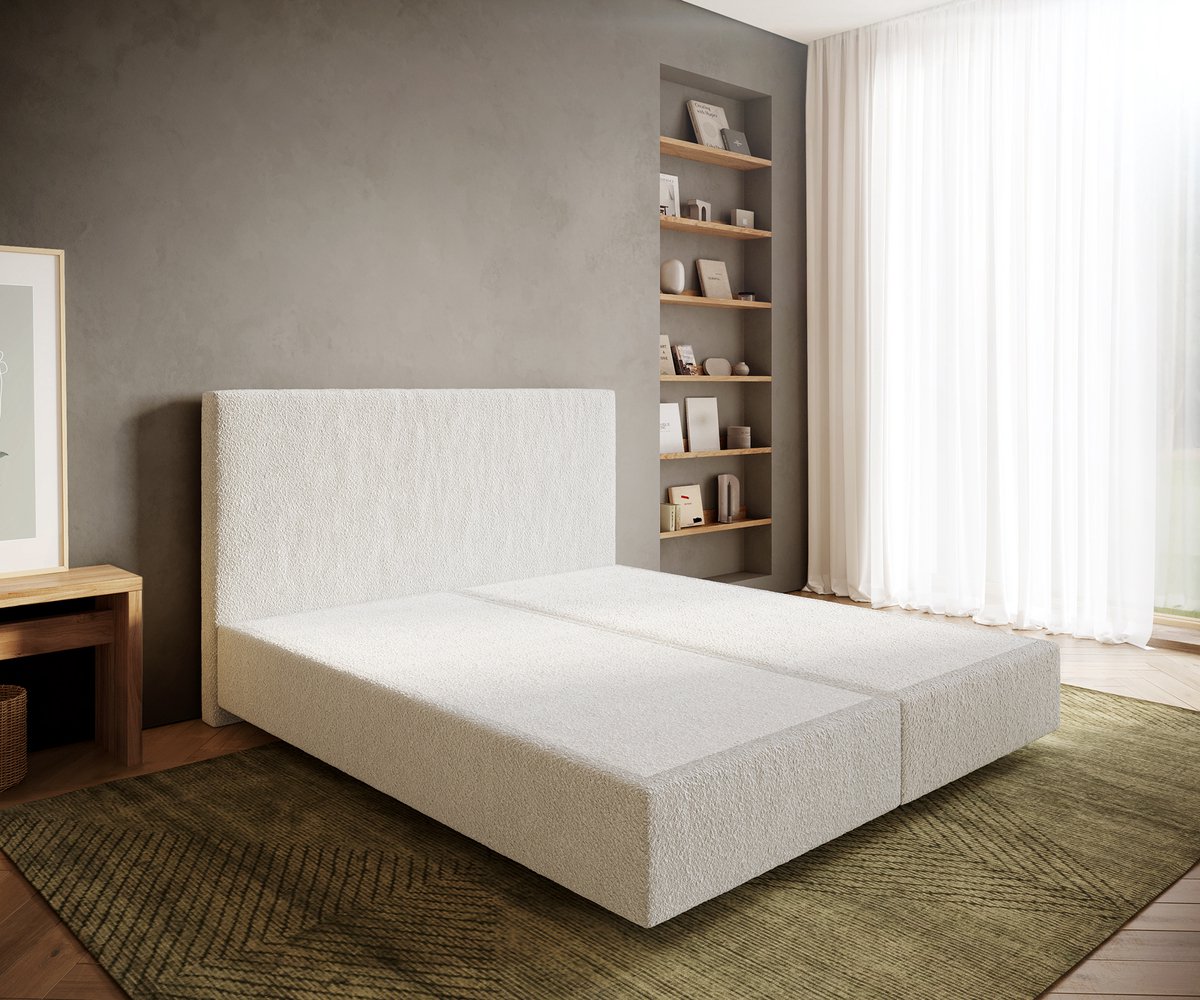 Boxspringframe Dream-Well Bouclé Crème-Wit 180x200 cm Bedframe